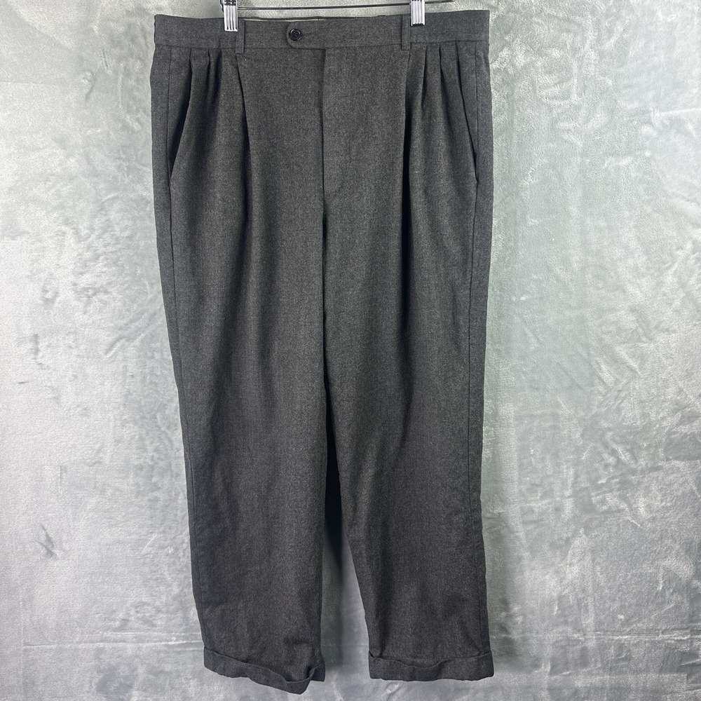 Zanella Men's Gray Pleated Wool Dress‎ Pants Trousers 36x27 Cuffed Italy
